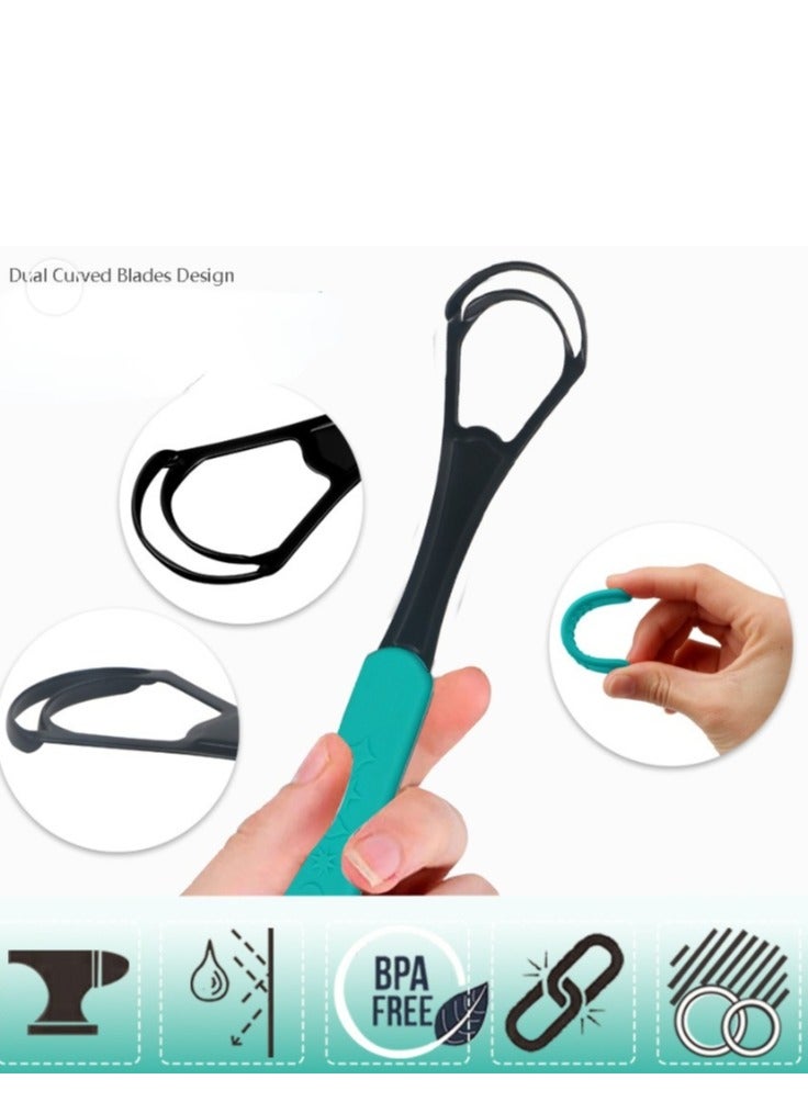 SYOSI 2 double-layer tongue brushes to remove bad breath Starry black silicone handle stainless steel tongue cleaning device tongue scraper (Black) - Image 2