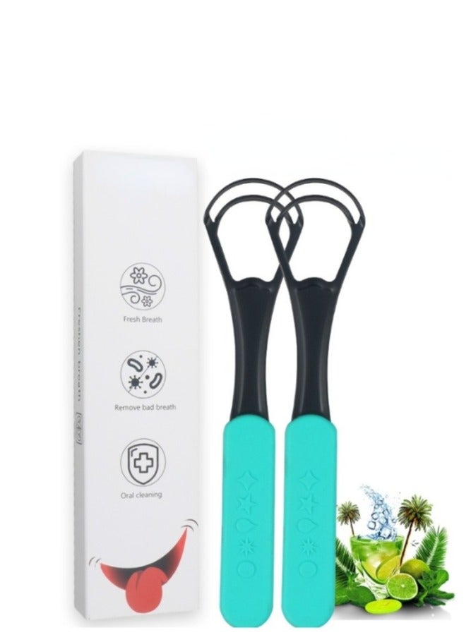 SYOSI 2 double-layer tongue brushes to remove bad breath Starry black silicone handle stainless steel tongue cleaning device tongue scraper (Black) - Image 1