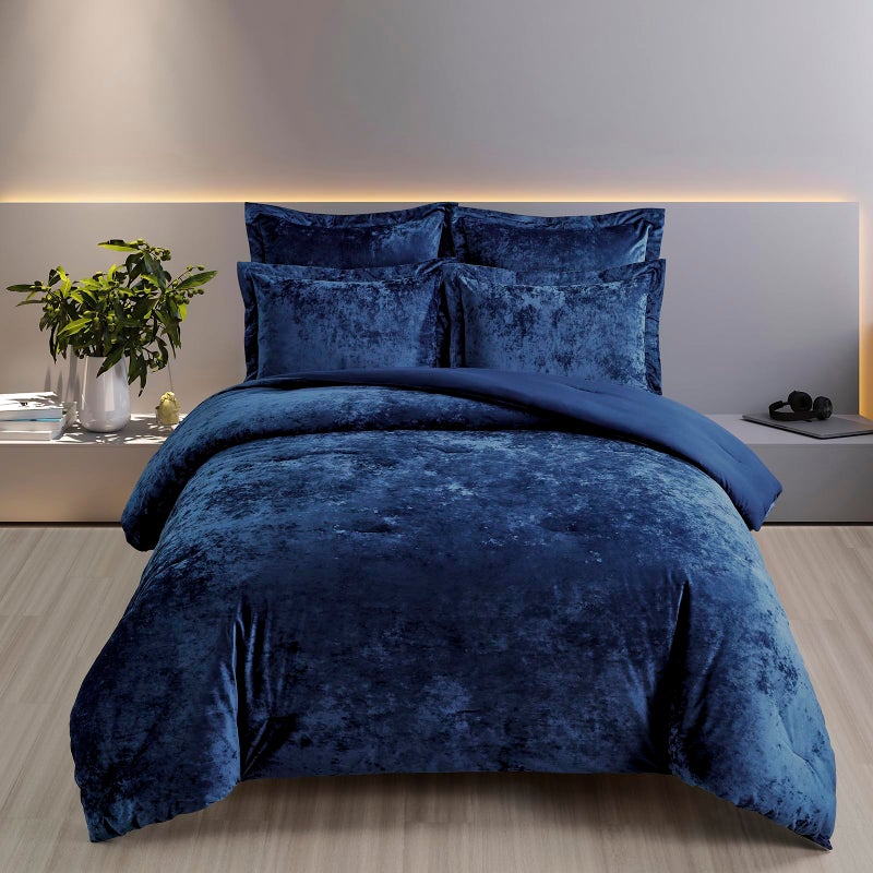 Fredsure Distressed Velvet Comforter Set, 5 Pieces Navy Queen, Distressed Velvet Face and Brushed Microfiber Reverse - Image 2