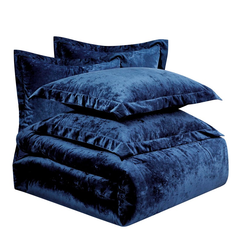 Fredsure Distressed Velvet Comforter Set, 5 Pieces Navy Queen, Distressed Velvet Face and Brushed Microfiber Reverse - Image 4