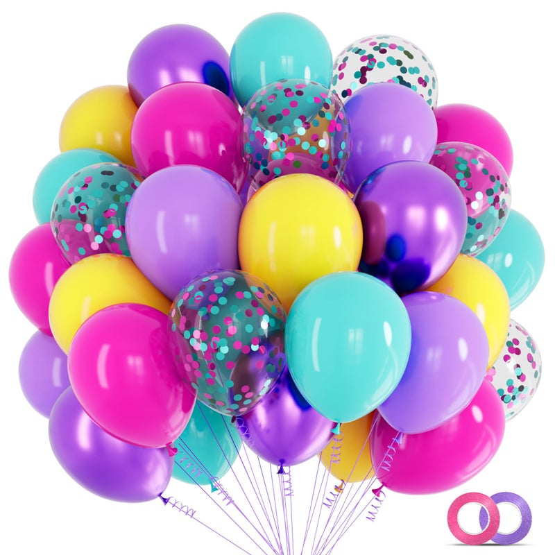 KAWKALSH Pink Blue Purple Balloon 68 Pcs 12 Inches Hot Pink Metallic Purple Teal Yellow Balloons Confetti Balloons for Kids Magic Theme Birthday Decoration Baby Shower Engagement Party Supplies - Image 3
