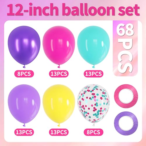 KAWKALSH Pink Blue Purple Balloon 68 Pcs 12 Inches Hot Pink Metallic Purple Teal Yellow Balloons Confetti Balloons for Kids Magic Theme Birthday Decoration Baby Shower Engagement Party Supplies - Image 5