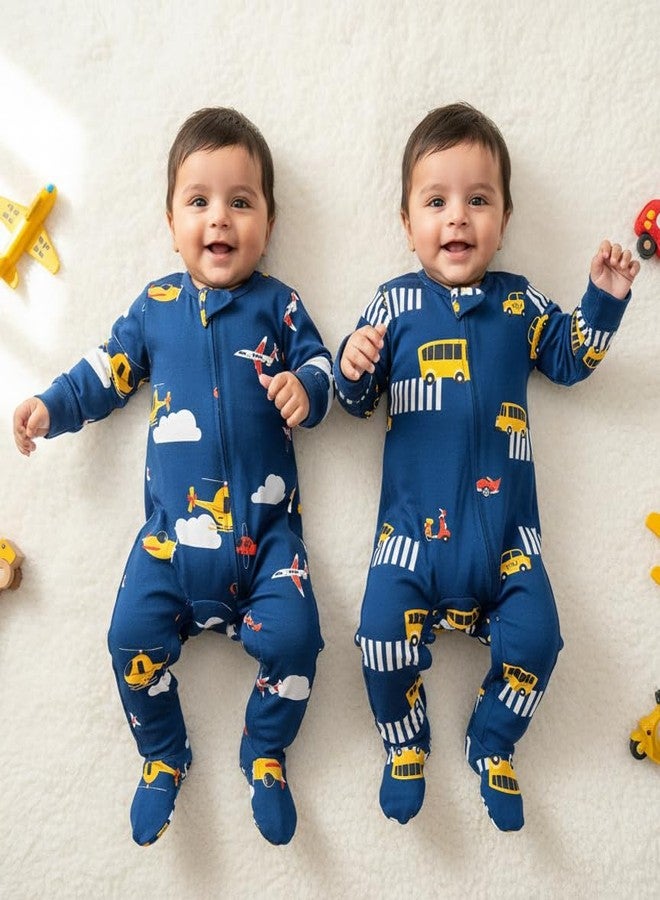 TwinsTribe Twins Rompers Set for Babies Wheels and Wings Theme, Size: 9-12 months, Gift for Twins, Twin Dress Clothes Outfit, Premium Cotton - Image 2