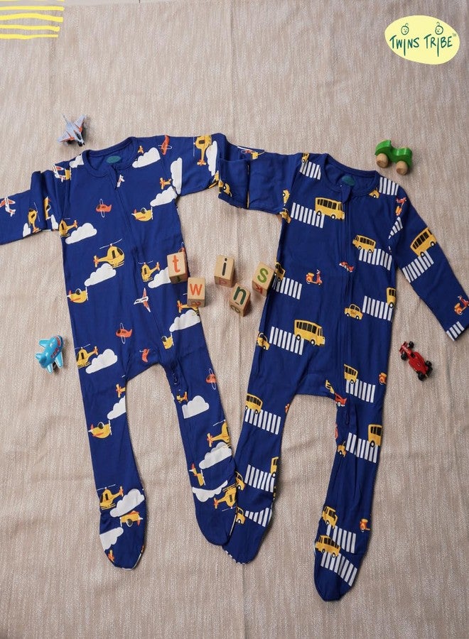 TwinsTribe Twins Rompers Set for Babies Wheels and Wings Theme, Size: 9-12 months, Gift for Twins, Twin Dress Clothes Outfit, Premium Cotton - Image 5