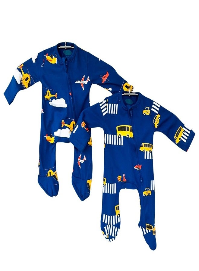 TwinsTribe Twins Rompers Set for Babies Wheels and Wings Theme, Size: 9-12 months, Gift for Twins, Twin Dress Clothes Outfit, Premium Cotton - Image 1