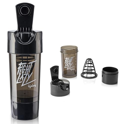Lifelong Protein Shaker|100% Leakproof Stylish Protein Shaker Bottle with Extra Compartment|Sipper Bottle|Gym Bottle for Protein- 500ml (LLSHB02, Black),Plastic - Image 1