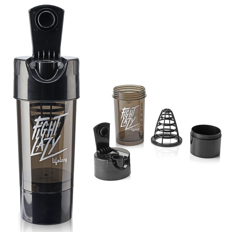 Lifelong Protein Shaker|100% Leakproof Stylish Protein Shaker Bottle with Extra Compartment|Sipper Bottle|Gym Bottle for Protein- 500ml (LLSHB02, Black),Plastic - Image 5