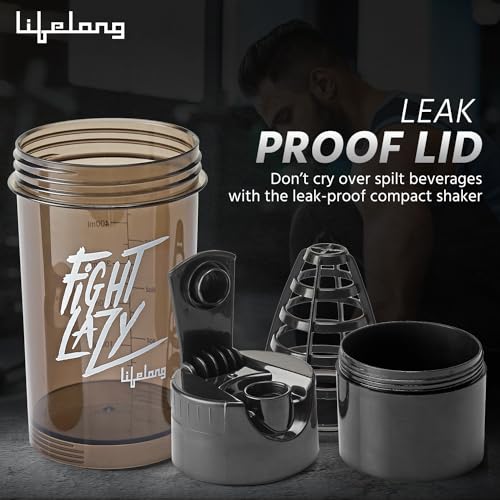 Lifelong Protein Shaker|100% Leakproof Stylish Protein Shaker Bottle with Extra Compartment|Sipper Bottle|Gym Bottle for Protein- 500ml (LLSHB02, Black),Plastic - Image 2