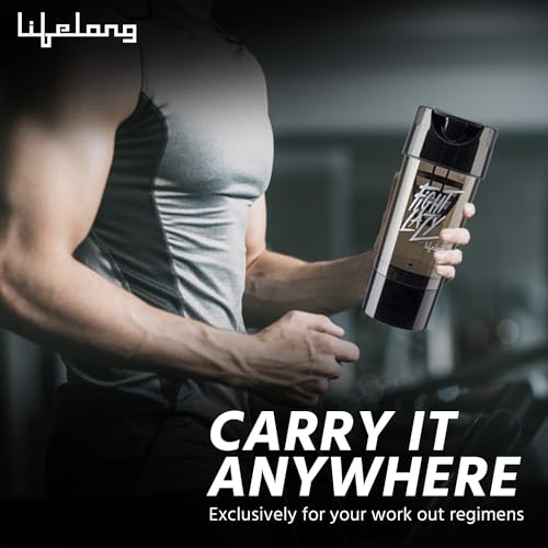 Lifelong Protein Shaker|100% Leakproof Stylish Protein Shaker Bottle with Extra Compartment|Sipper Bottle|Gym Bottle for Protein- 500ml (LLSHB02, Black),Plastic - Image 4