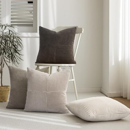 Topfinel 2020 Pillow Covers Set of 4Boho Large Neutral Throw Pillow Covers with CorduroySoft Accent Pillowcases for CouchBedLiving Room Home Decor CreamWhite - Image 3