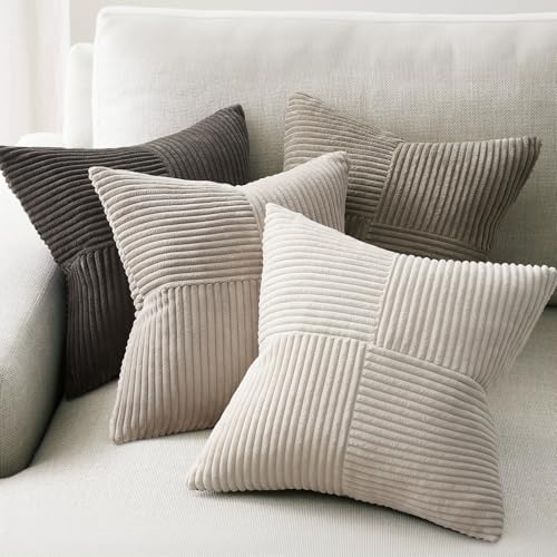 Topfinel 2020 Pillow Covers Set of 4Boho Large Neutral Throw Pillow Covers with CorduroySoft Accent Pillowcases for CouchBedLiving Room Home Decor CreamWhite - Image 1
