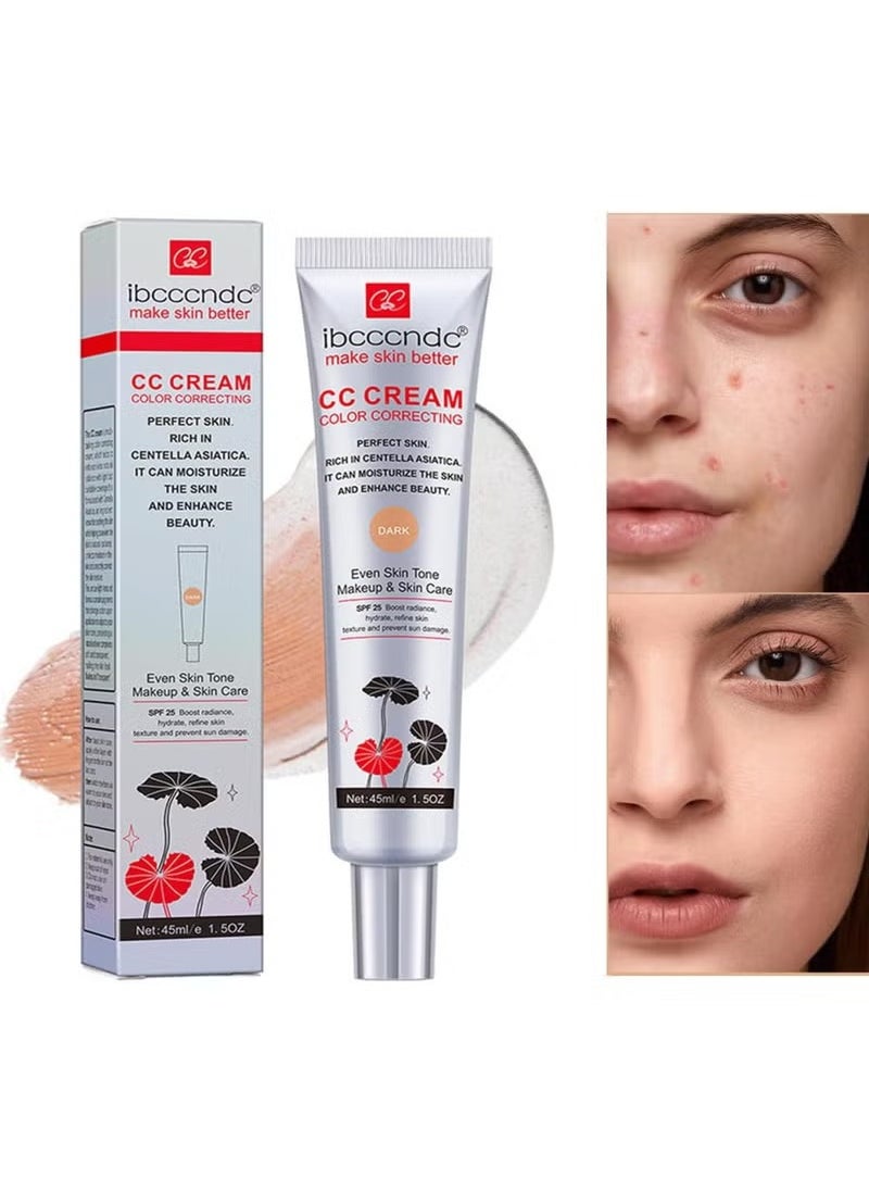 ibcccndc - Color Correcting CC Cream,Hydrating CC Cream Foundation with Centella Asiatica Multi-Purpose Pre-makeup Primer Moisturizing Facial Concealer Sunscreen Full-Coverage CC Cream with SPF 25, Dark - Image 1