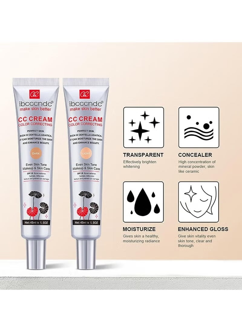 ibcccndc - Color Correcting CC Cream,Hydrating CC Cream Foundation with Centella Asiatica Multi-Purpose Pre-makeup Primer Moisturizing Facial Concealer Sunscreen Full-Coverage CC Cream with SPF 25, Dark - Image 1