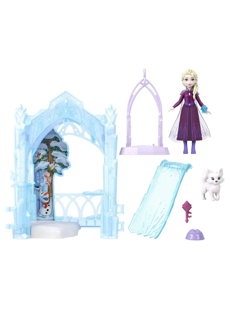 ديزني Frozen Elsa Small Doll & Winter Animal Playset with Fox and Bird Figures, Slide & Accessories, Storytime Stackers Icy Animal Hideaway