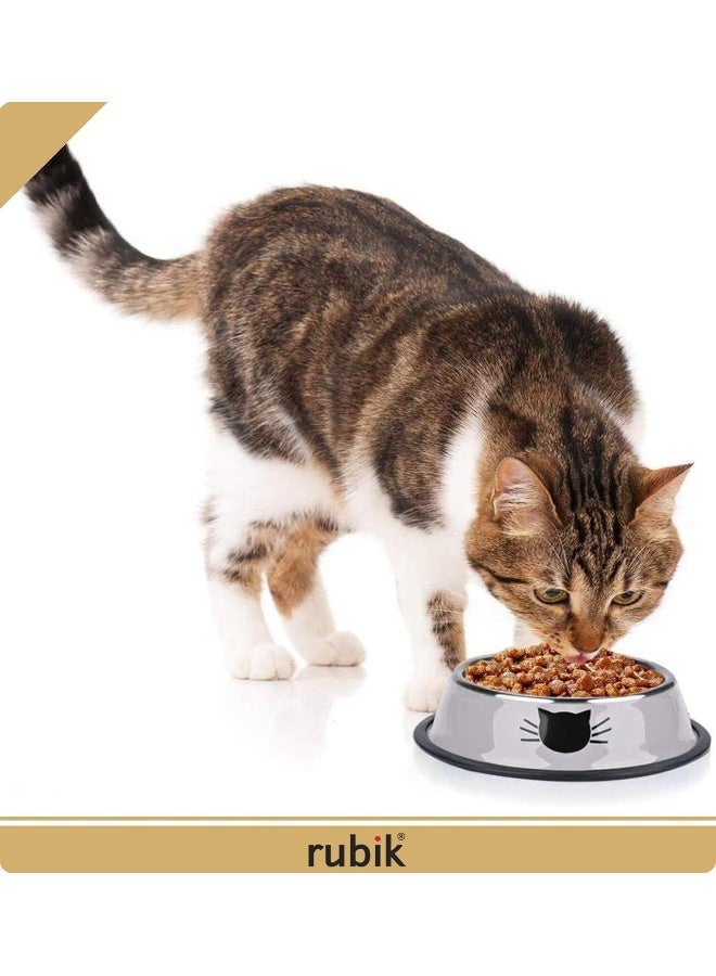 Rubik Cat Dog Bowls, Stainless Steel Non-Skid Rubber Base Bowls for Small Pets Puppy Kitten Rabbit Cat Dog, Easy to Clean Durable Cat Dish for Food and Water - Grey  - Image 3