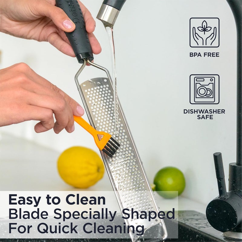 Deiss PRO Lemon Zester & Heavy Duty Cheese Grater & Vegetable Grater — Parmesan Cheese, Lemon, Garlic, Nutmeg, Chocolate, Fruits, Vegetables, Ginger Grater - Stainless Steel Cheese Shredder - Black - Image 4