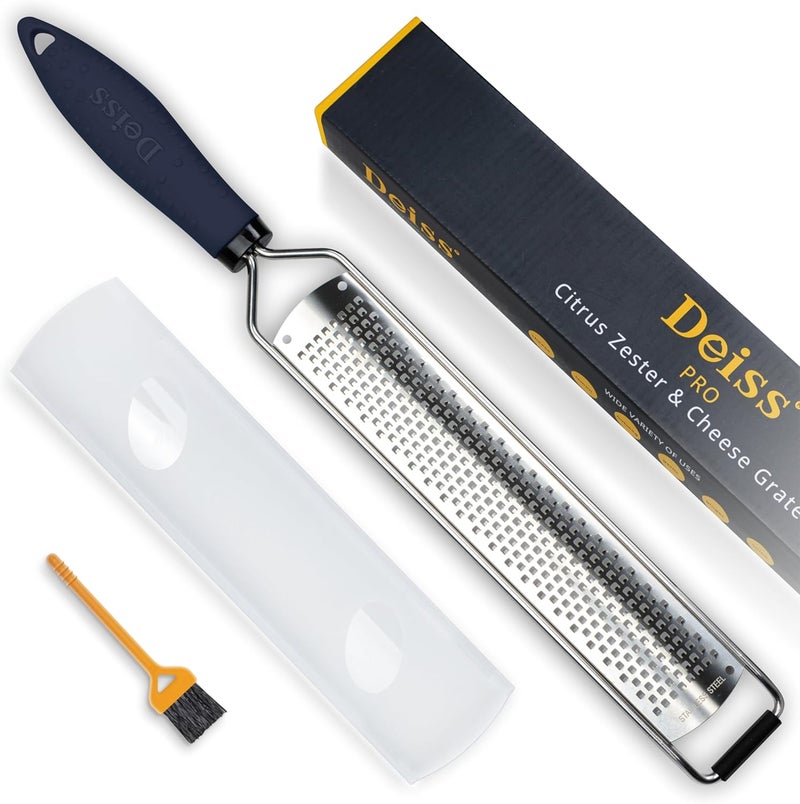 Deiss PRO Lemon Zester & Heavy Duty Cheese Grater & Vegetable Grater — Parmesan Cheese, Lemon, Garlic, Nutmeg, Chocolate, Fruits, Vegetables, Ginger Grater - Stainless Steel Cheese Shredder - Black - Image 1