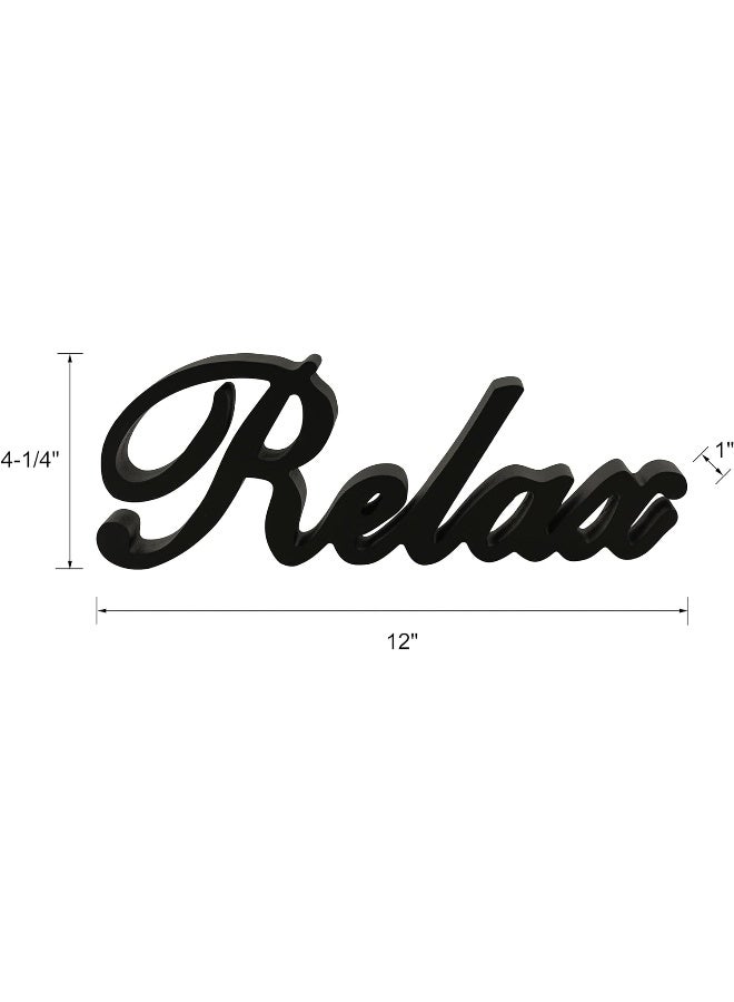 TPGP Matt Black Wooden Words Sign Free Standing Relax Desk/Table/Shelf/Home Wall/Office Decoration Art, 12 X 4-1/4 X 1 Inch - Image 5