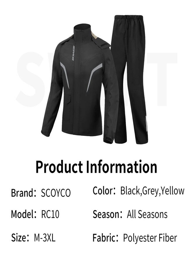 Scoyco Motorcycle Rain Suit Reflective Rain Jacket and Pants, Black&grey, XXL - Image 4