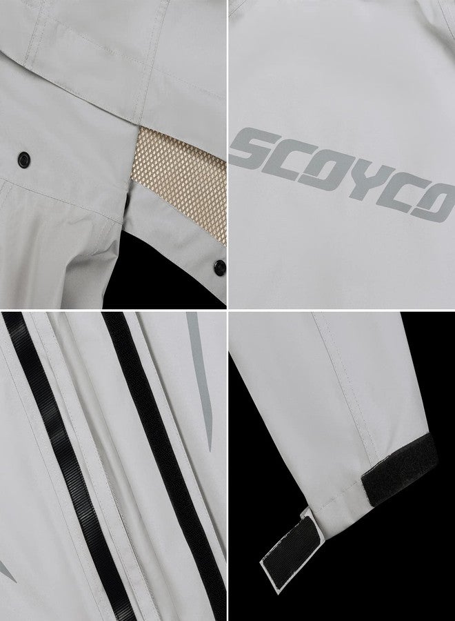 Scoyco Motorcycle Rain Suit Reflective Rain Jacket and Pants, Black&grey, XXL - Image 2