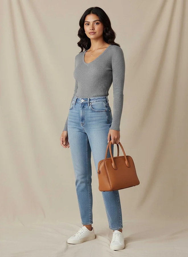 2Xtremz 2Xtremz Regular Fit Ribbed V-neck Tricot Sweater