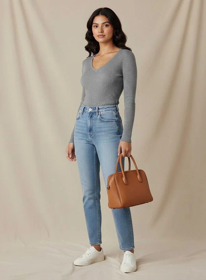 2Xtremz 2Xtremz Regular Fit Ribbed V-neck Tricot Sweater