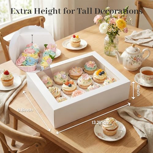 VGOODALL 2PCS White Cupcake Container 12 Count with Window Boxes Holding 24 Pastry Box for Birthday Holiday Party Bakery Supplies - Image 3