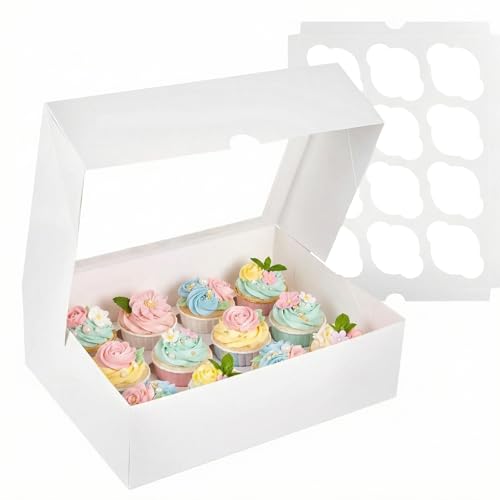 VGOODALL 2PCS White Cupcake Container 12 Count with Window Boxes Holding 24 Pastry Box for Birthday Holiday Party Bakery Supplies - Image 1