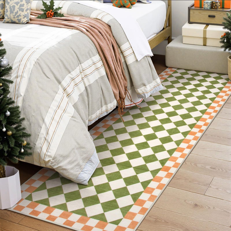 Morebes Checkered Kitchen Runners Rug 2x7, Washable Ultra-Thin Hallway Runner Rug, Checkerboard Soft Low Pile Indoor Floor Carpet for Entryway Nursery Bathroom Bedroom, Green - Image 3