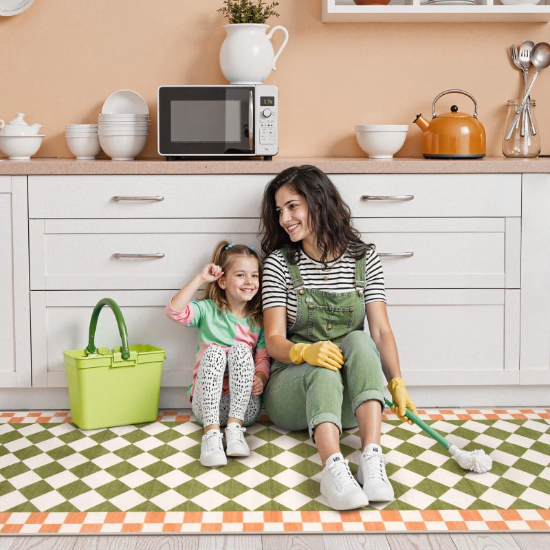 Morebes Checkered Kitchen Runners Rug 2x7, Washable Ultra-Thin Hallway Runner Rug, Checkerboard Soft Low Pile Indoor Floor Carpet for Entryway Nursery Bathroom Bedroom, Green - Image 2