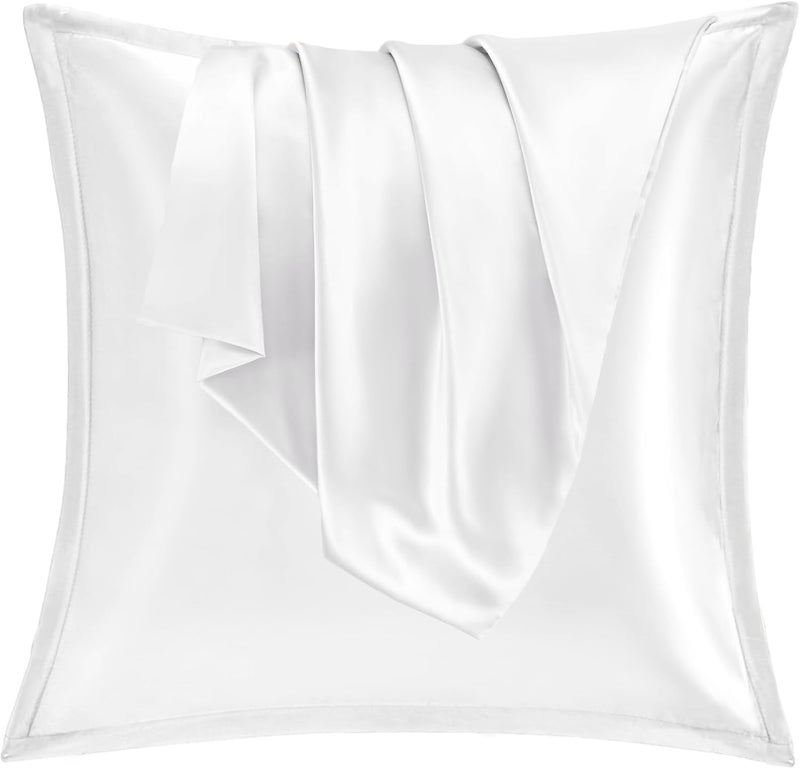 Vielit Satin Cushion Cover, 60 x 60 cm, Set of 2, Soft as a Silk Pillowcase, Like Silk Pillowcase Suitable for Curly Hair, Satin Pillowcase with Zip, Cushion Covers, White Cushion Cover - Image 1