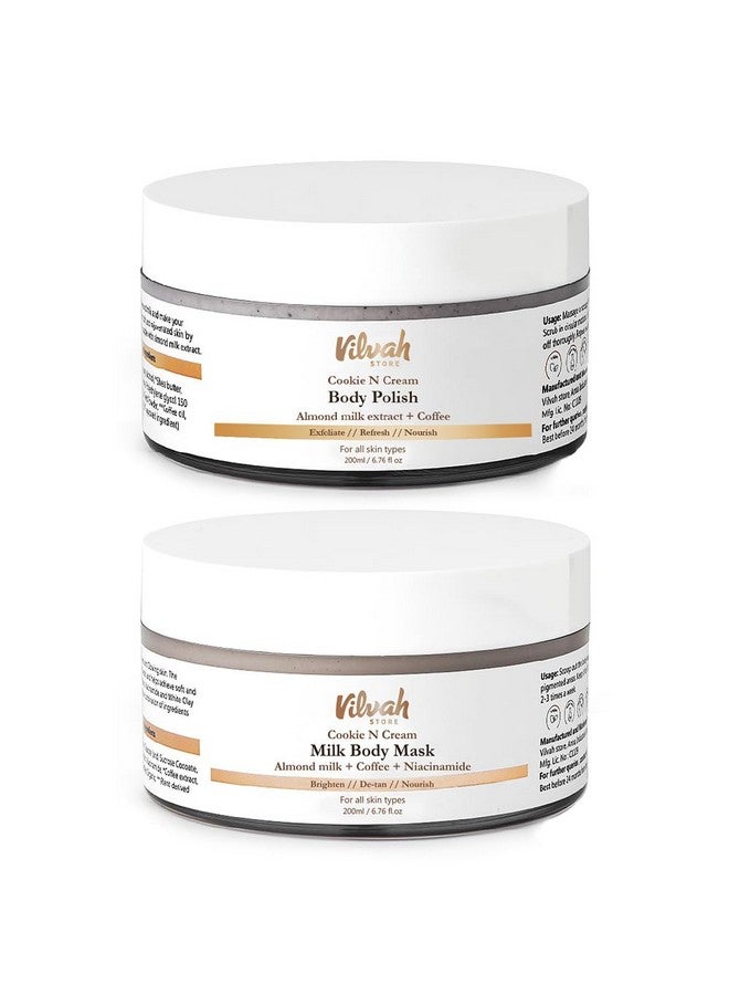 Vilvah Store Cookie N Cream Milk Body Polish & Body Mask | Removes dead cells | Paraben & Sulphate Free | For Both Men & Women | 200ml + 200ml - Image 1