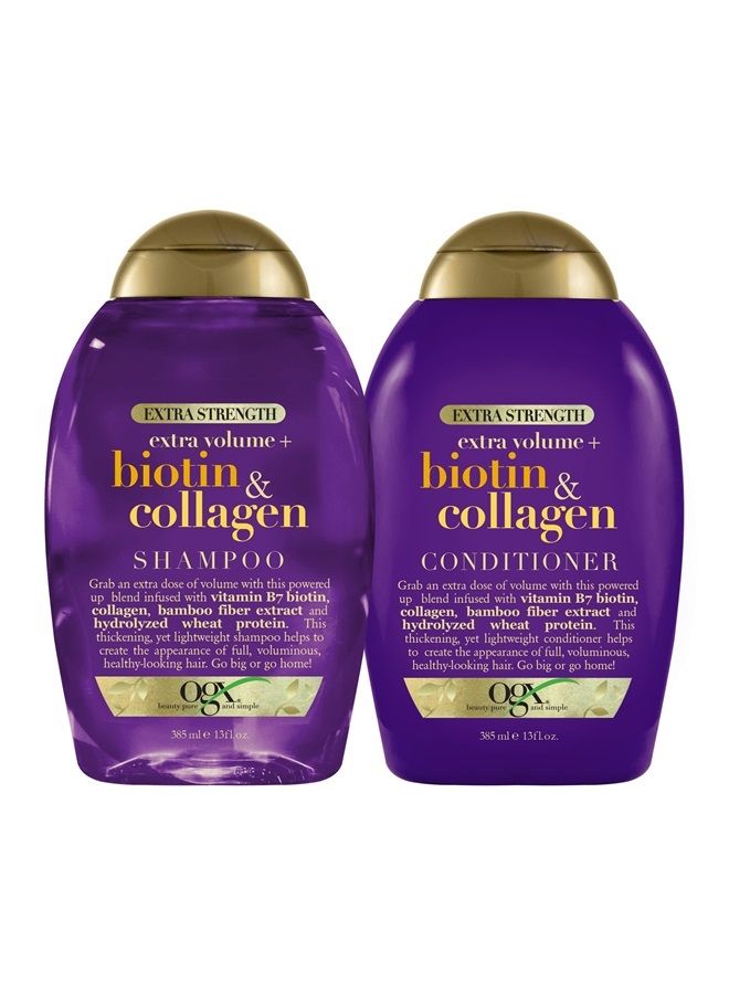 Ogx Thick & Full + Biotin & Collagen Extra Strength Volumizing Shampoo & Conditioner with Vitamin B7 & Hydrolyzed Wheat Protein for Fine Hair. Sulfate-Free Surfactants for Fuller Hair, 13 Fl Oz  - Image 1