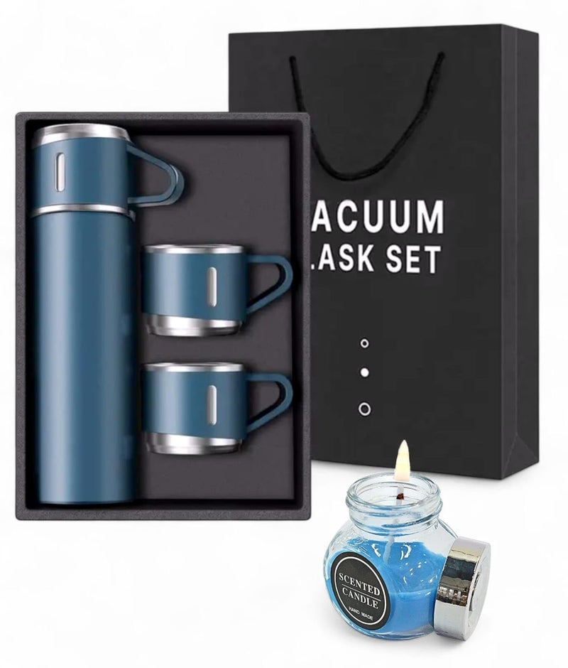 TERA13 Stainless Steel Vacuum Insulated Bottle Water Flask Gift Set with 2 Cups Hot & Cold | Corporate Gifts for Employees, Flask Gift Set with Candle Diwali Gifts for Family and Friends - Image 1