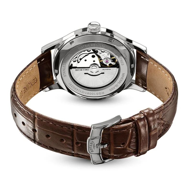 Rotary  Rotary Men's 1895 Automatic Stainless Steel White Dial Brown Leather Strap Watch - RGS10081/01 for Men | Best Price UAE