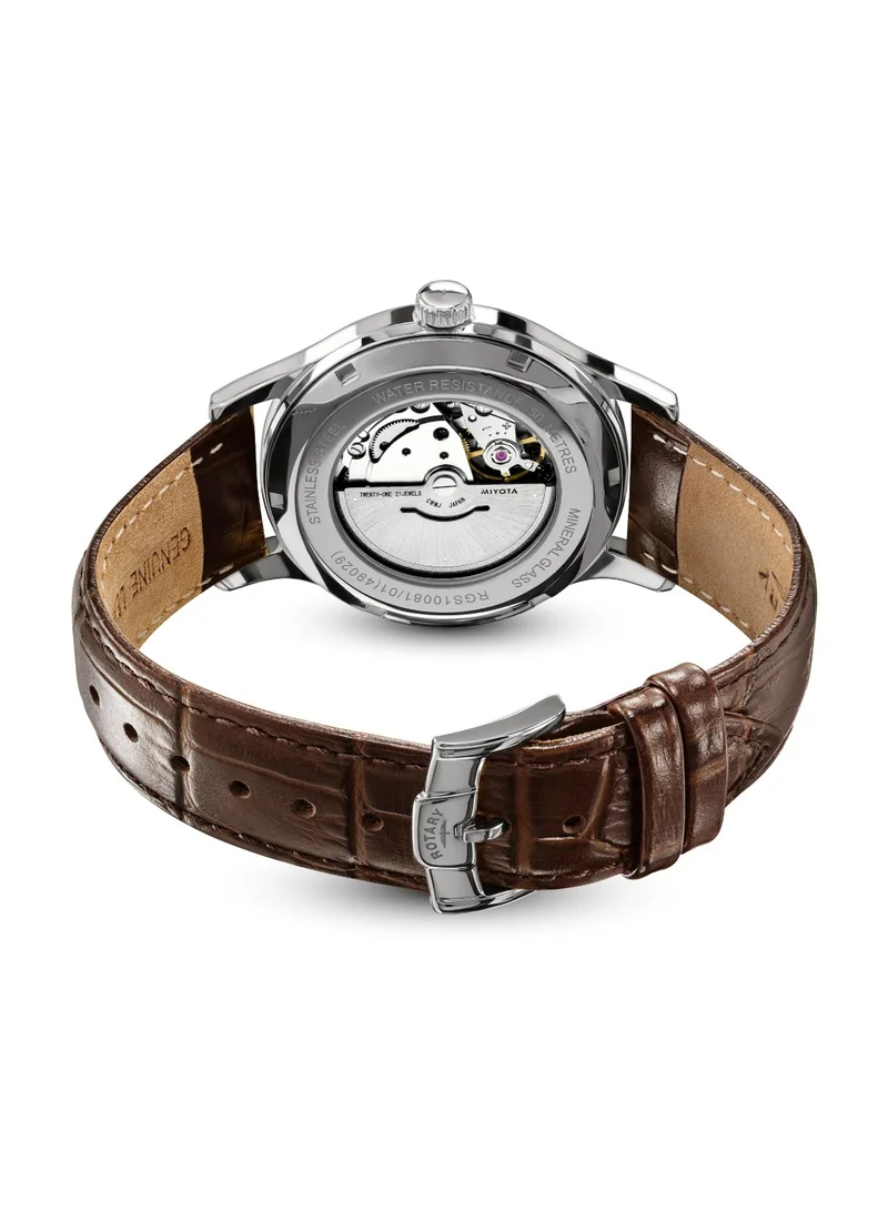 Rotary  Men's 1895 Automatic Watch, 40 mm, White Dial, Brown Leather Strap for Men | Best Price UAE