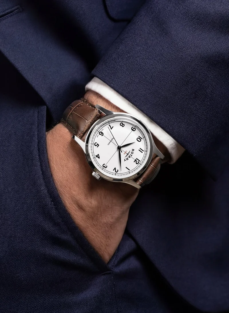 Rotary  Men's 1895 Automatic Watch, 40 mm, White Dial, Brown Leather Strap for Men | Best Price UAE