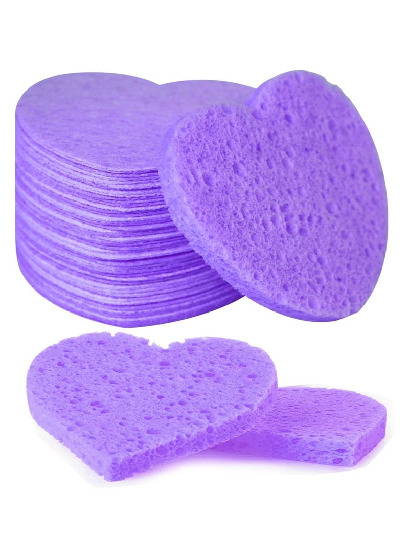 Generic Compressed Facial Sponges, Magic Mask Remover Sponge, Professional Beauty Heart Shaped Sponge for Face Cleansing Exfoliating Makeup Removal (30pcs Purple)  - Image 2