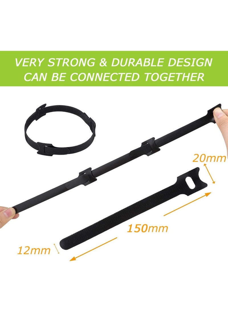SUNSAR Cable Tie Reusable Black 50 Pack Straps Adjustable Releasable Extension Hook and Loop Tidy Wraps for Headphones HDMI Ethernet Printers Laptops USB Data Cables - Image 2