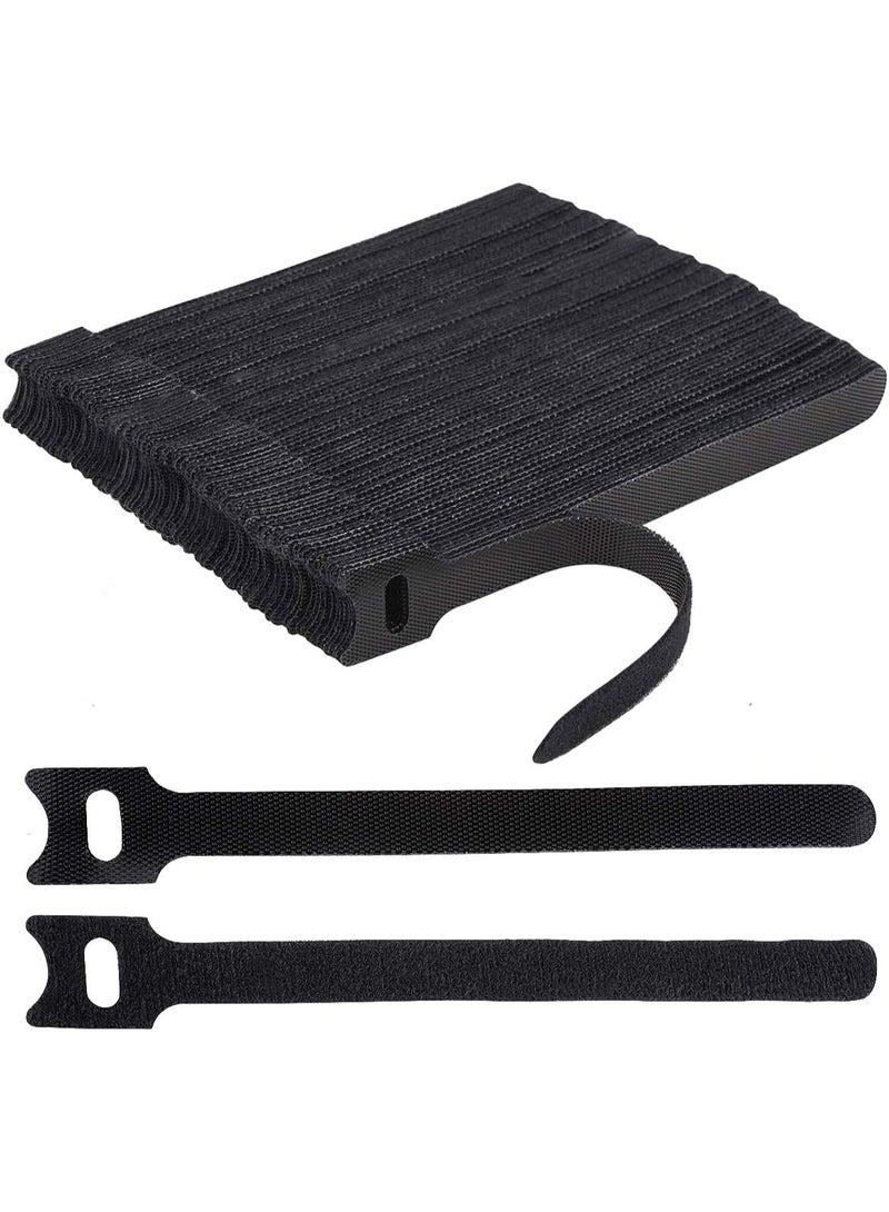 SUNSAR Cable Tie Reusable Black 50 Pack Straps Adjustable Releasable Extension Hook and Loop Tidy Wraps for Headphones HDMI Ethernet Printers Laptops USB Data Cables - Image 1