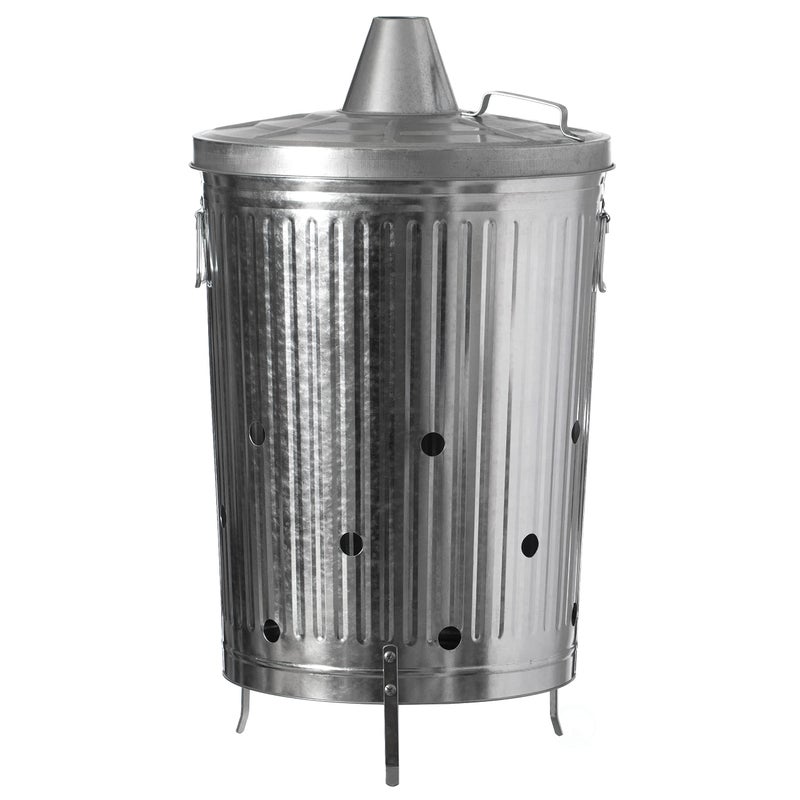 Gardenised 20-Gallon Galvanized Steel Incinerator Can with Lid & Vent Holes, High-Heat Outdoor Burn Bin for Leaves, Paper, Yard Waste & Garden Debris, Silver - Image 1