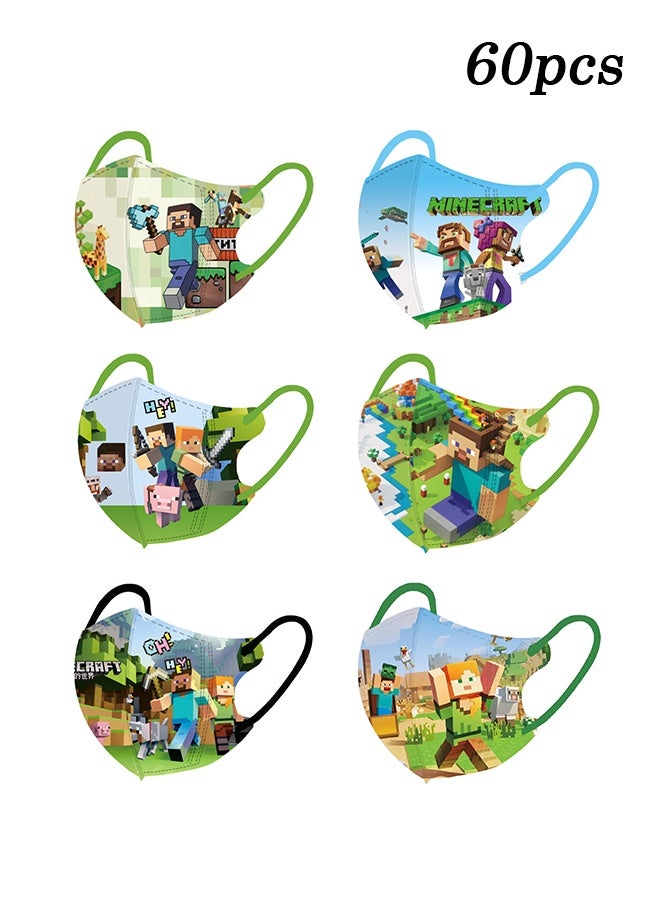 MINECRAFT Individually wrapped children's disposable masks, 60 pieces of masks for children and teenagers, 3-layer cute unisex children's masks - Image 1