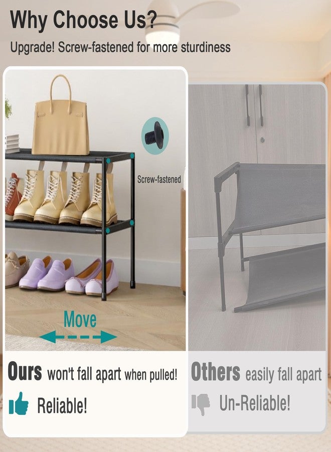 HITHIM 2 Tier Long Shoe Rack for Closet, Screw Fastened Plastic Connector Shoe Storage Organizer, Non-Woven Fabric Metal Shoe Shelf, Holds 18-21 Pairs for Front Door Entrance, 48.5"x12.1"x17.8" - Image 2