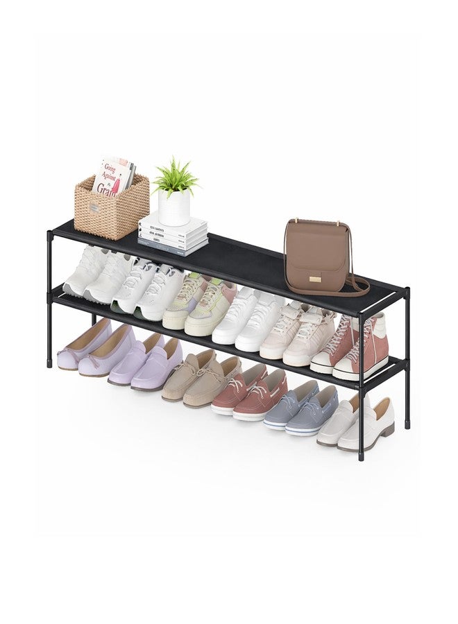 HITHIM 2 Tier Long Shoe Rack for Closet, Screw Fastened Plastic Connector Shoe Storage Organizer, Non-Woven Fabric Metal Shoe Shelf, Holds 18-21 Pairs for Front Door Entrance, 48.5"x12.1"x17.8" - Image 1