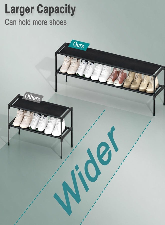 HITHIM 2 Tier Long Shoe Rack for Closet, Screw Fastened Plastic Connector Shoe Storage Organizer, Non-Woven Fabric Metal Shoe Shelf, Holds 18-21 Pairs for Front Door Entrance, 48.5"x12.1"x17.8" - Image 4