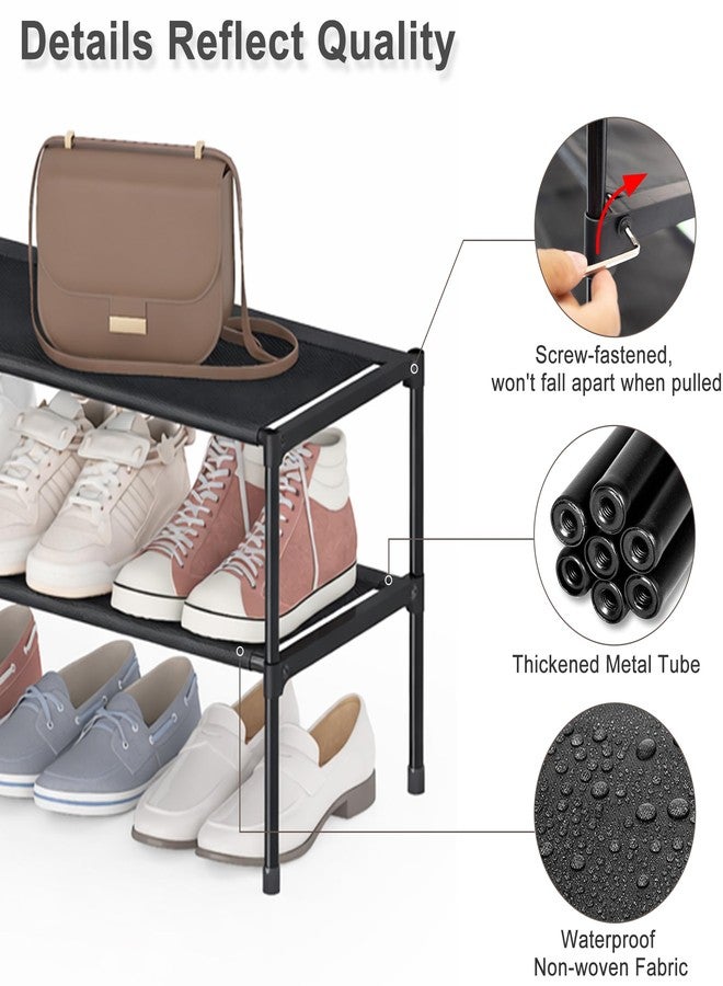 HITHIM 2 Tier Long Shoe Rack for Closet, Screw Fastened Plastic Connector Shoe Storage Organizer, Non-Woven Fabric Metal Shoe Shelf, Holds 18-21 Pairs for Front Door Entrance, 48.5"x12.1"x17.8" - Image 5