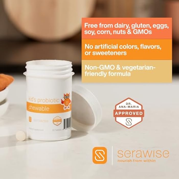 Serawise Kid’s Probiotic Chewable by Dr. Ana Maria Temple | Synergistic Probiotic Formula Offering 10 billion (CFUs) Per Dose | 11 Diverse Strains | Natural Mixed Berry Flavor 30 Chewable Tablets - Image 5