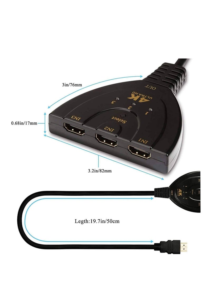 RDN - 3 Port HDMI Switch Splitter Cable 4K 2K 3D 2160P Ultra HD 3 in 1 out Multi Switcher HUB for HDTV Projector Computer,Monitors - Image 1