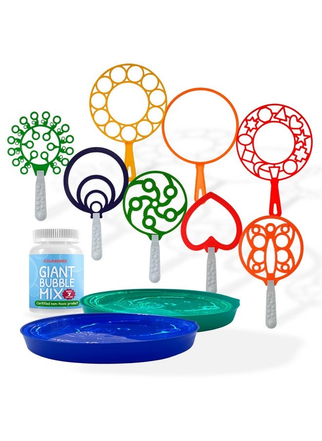 Atlasonix Giant Bubble Wands Outdoor Toys for Kids Large Blowing Rings Variety Shapes Set for Big soap Bubbles Includes Giant Bubble Mix Solution kit Refill Summer Party Park Beach Fun Activities  - Image 1