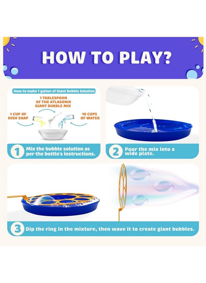 Atlasonix Giant Bubble Wands Outdoor Toys for Kids Large Blowing Rings Variety Shapes Set for Big soap Bubbles Includes Giant Bubble Mix Solution kit Refill Summer Party Park Beach Fun Activities  - Image 4